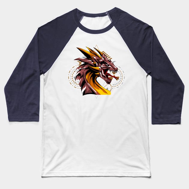 dragon head fire circle retro Baseball T-Shirt by SHINIGAMII